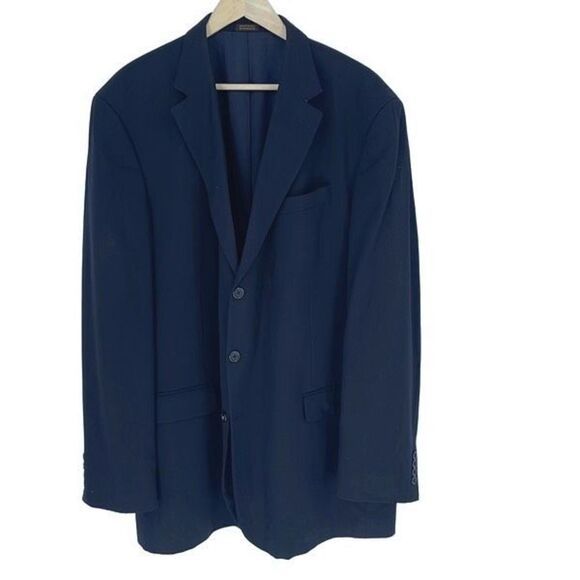 Stafford‎ Men's Single Breasted Jacket Pure Wool 3 Buttons Herringbone Navy Blue - Picture 1 of 8